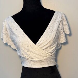 URBAN Romantics White Eyelet Wrap Blouse